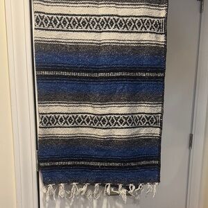 Blue Black White Woven Mexican Blanket Throw